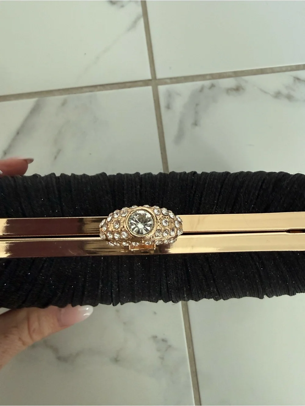 Amazon Black Pleated Evening Clutch with Jeweled Ring